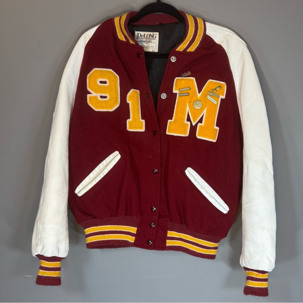 Vintage 1991 Varsity Letter Jacket - Maroon and White, Size Large (44), GUC